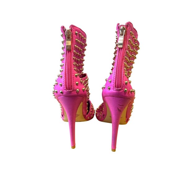 Studded Passion Pink Open-Toe Heels By Red Kiss Size 11 4.5" Stiletto Heel Back - Picture 3 of 8